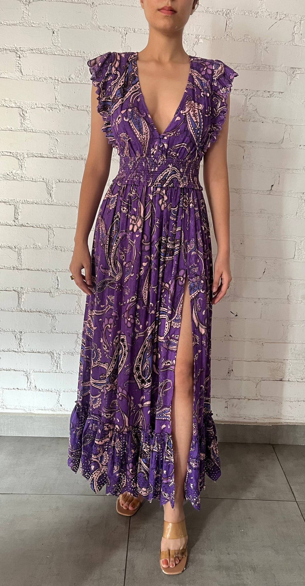 Hemant & Nandita | Viha V-Neck Long Dress | Purple