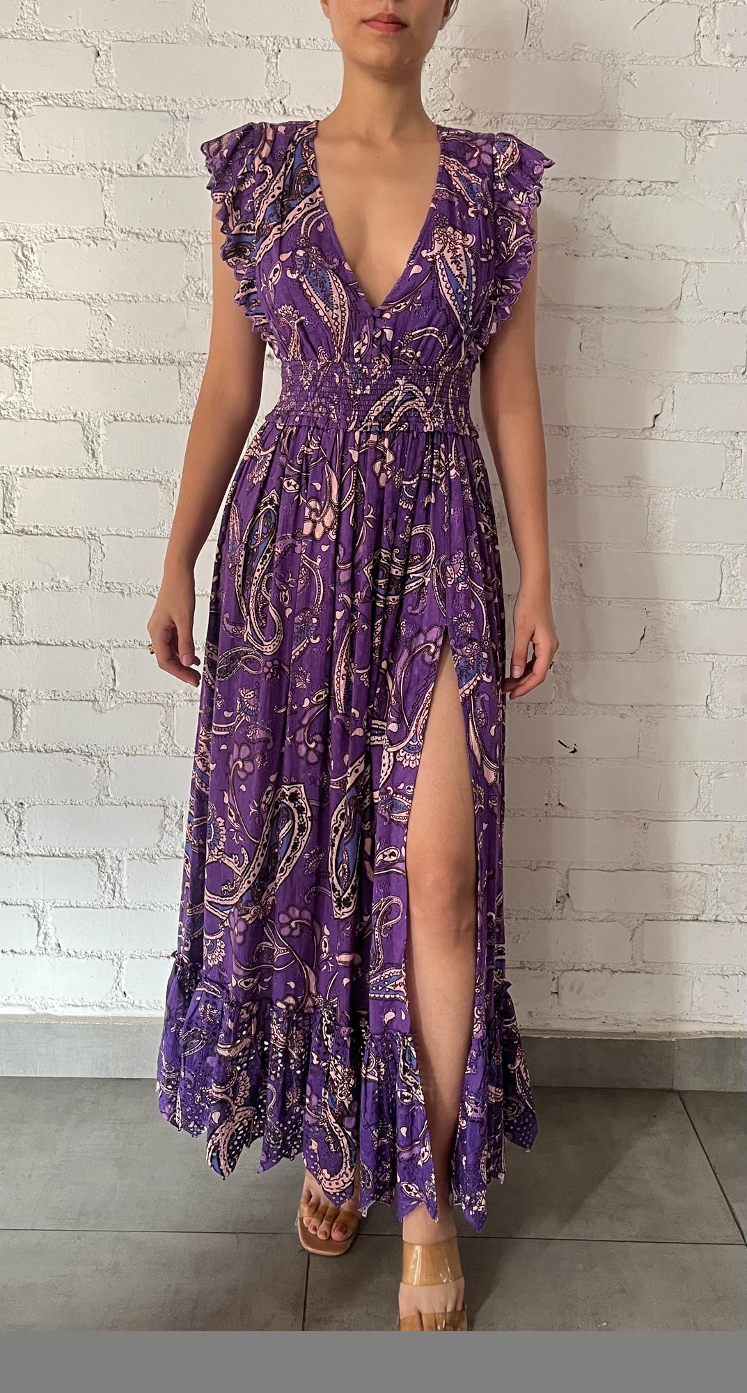 Hemant & Nandita | Viha V-Neck Long Dress | Purple