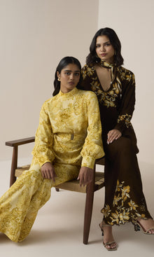Hemant And Nandita | Zar Viscose Heavy Crepe Wide Leg Pants | Yellow