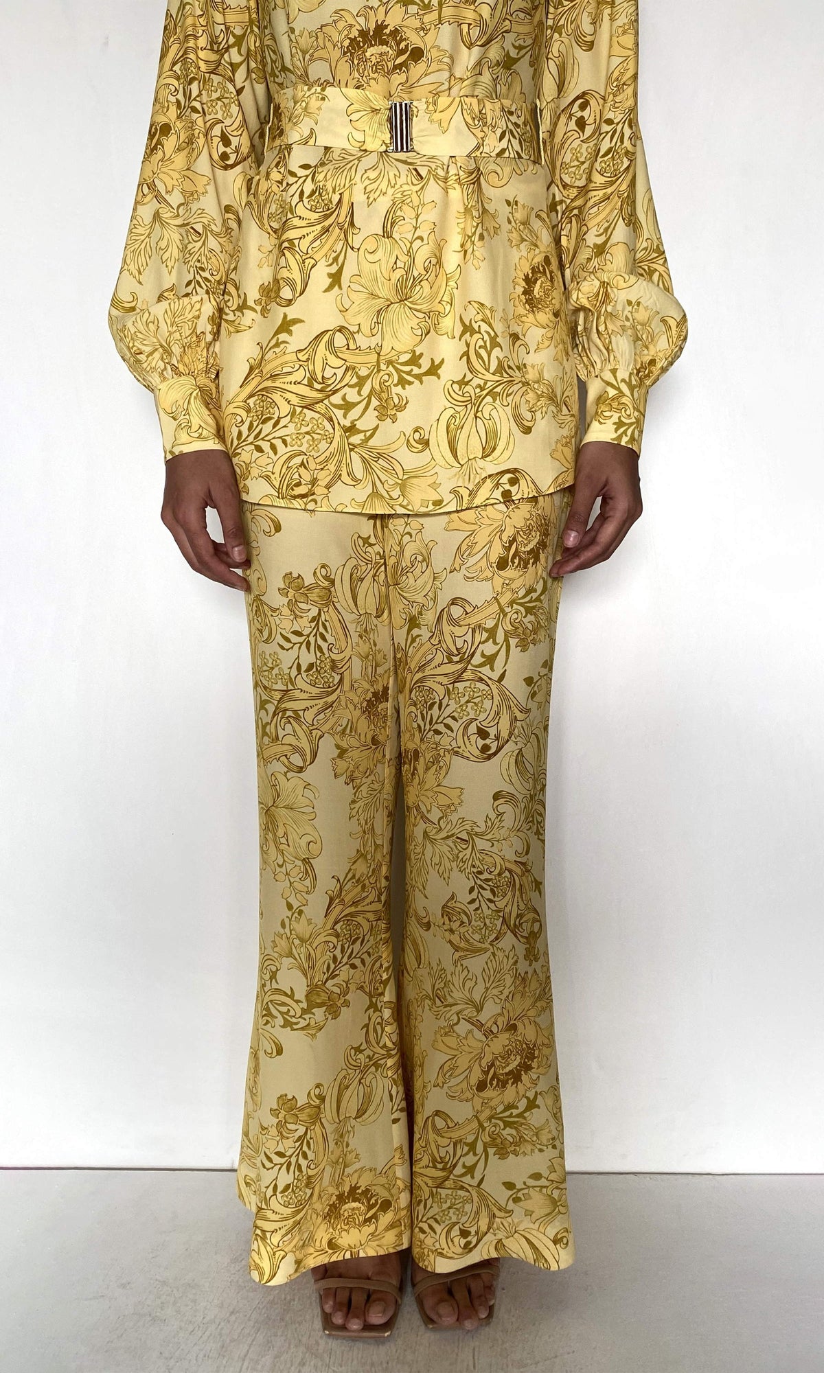Hemant And Nandita | Zar Viscose Heavy Crepe Wide Leg Pants | Yellow