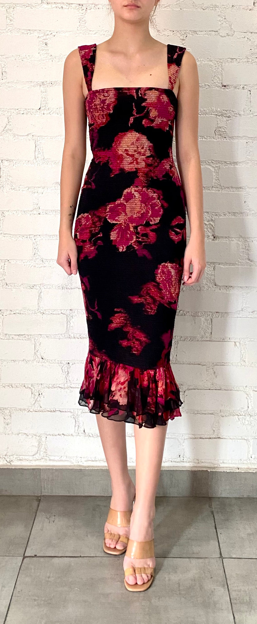 Hemant & Nandita | Zina Smocked Midi Dress | Red