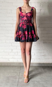 Womens | Zina Cotton Poplin Short Dress With Belt | Black Magenta