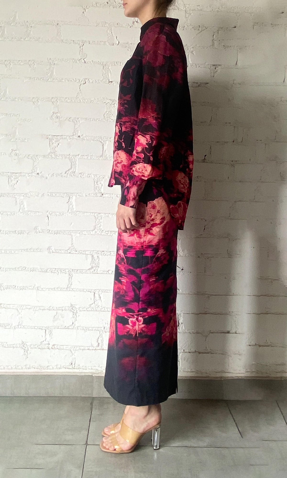 Hemant And Nandita | Zina Viscose Georgette Jacquard Shirt | Black Magenta