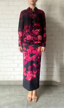 Hemant And Nandita | Zina Viscose Georgette Jacquard Shirt | Black Magenta