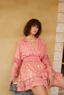 Hemant & Nandita | Roop Ruffled Short Dress | Coral