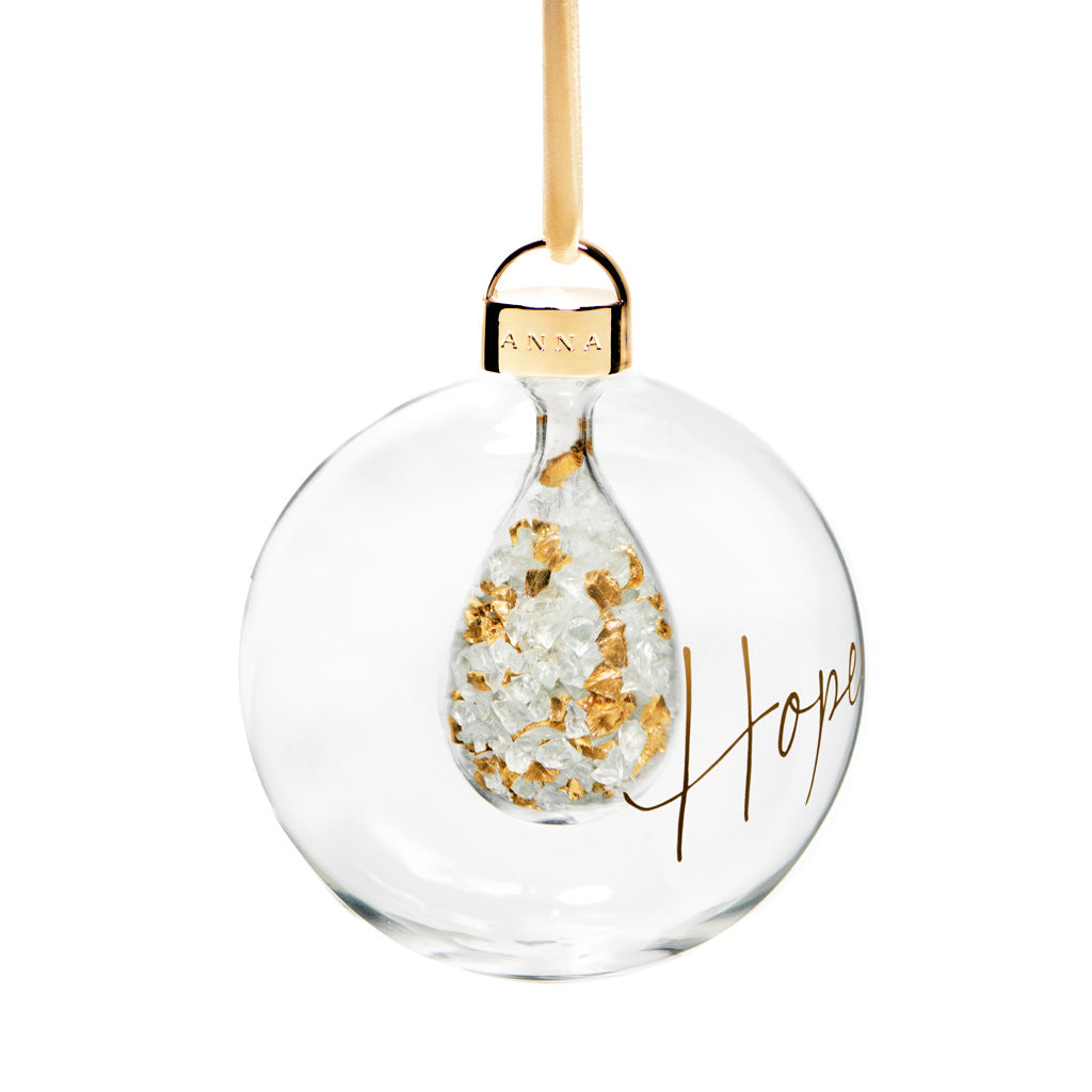 Holiday Hope Ornament | Transparent Glass | Crystal | Gold Stones