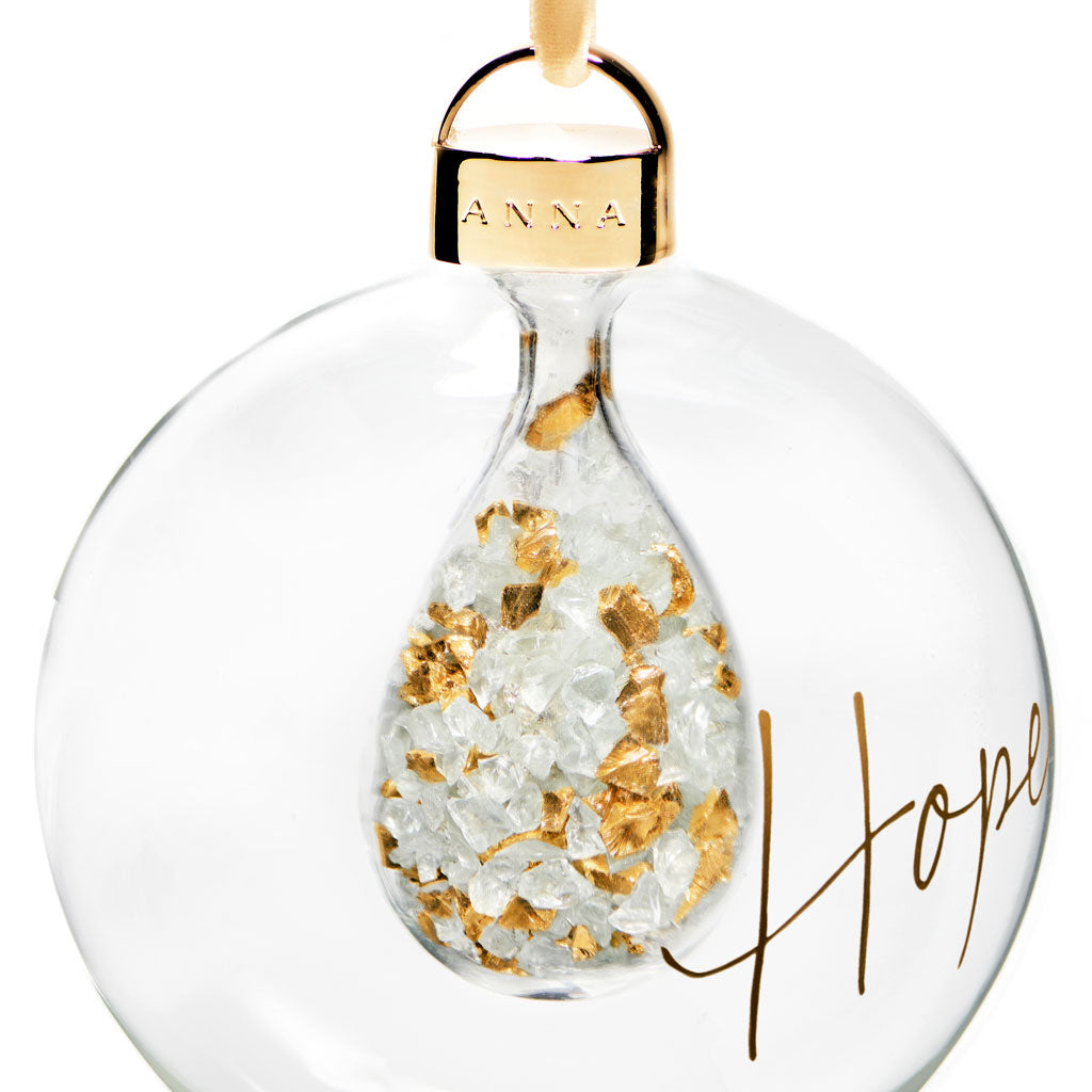Holiday Hope Ornament | Transparent Glass | Crystal | Gold Stones