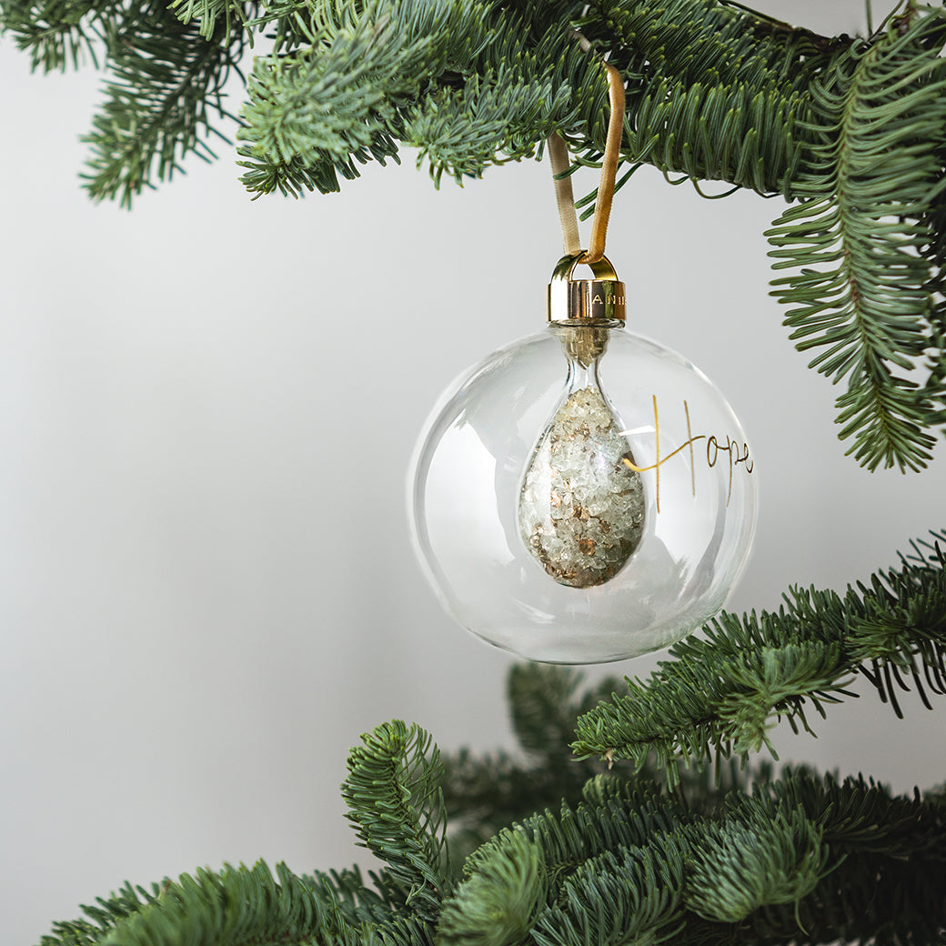 Holiday Hope Ornament | Transparent Glass | Crystal | Gold Stones