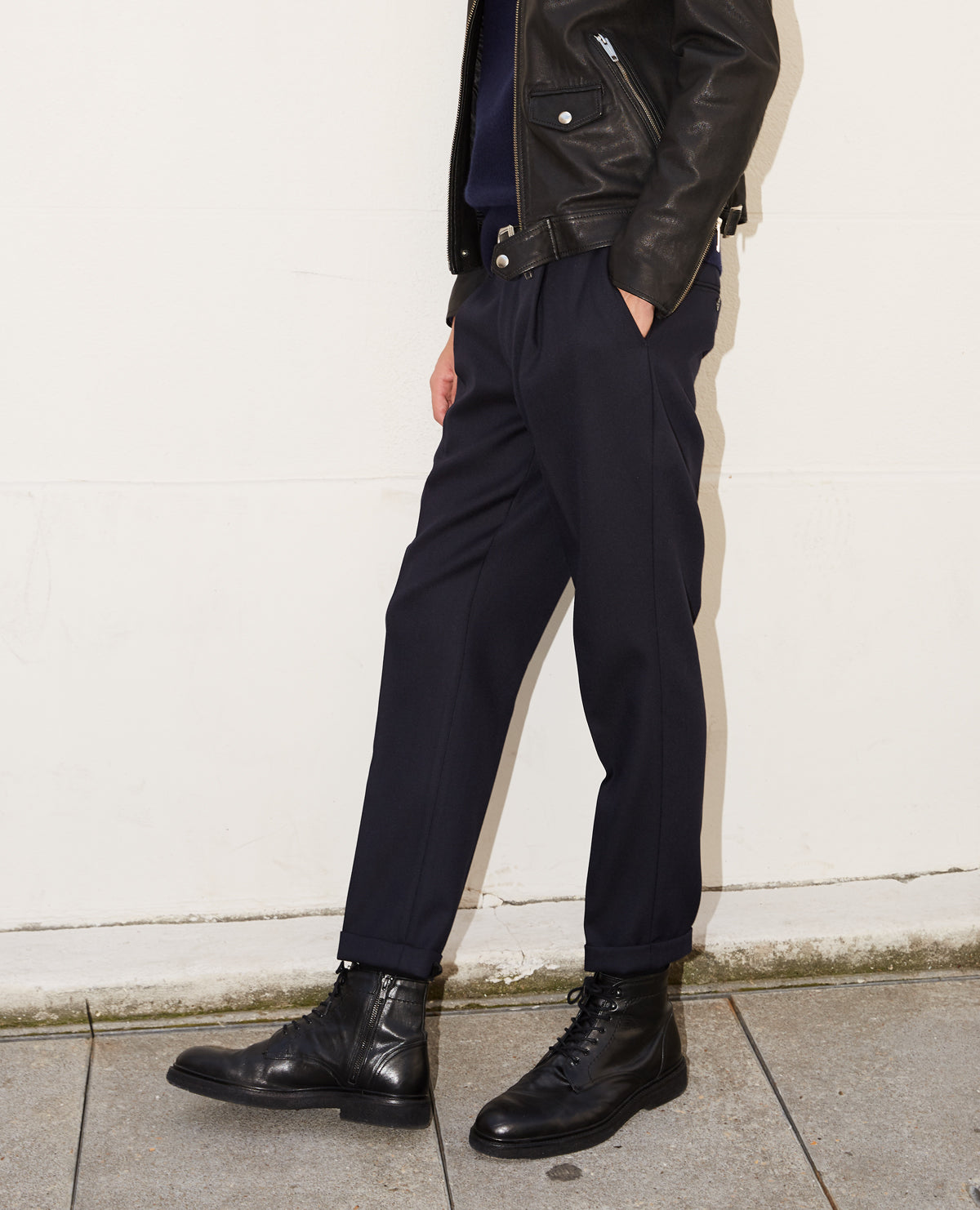 Midnight Blue Slim Fit Trousers With Chain | Men | Navy