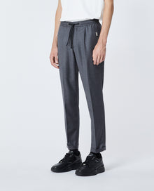 Patterned Dark Gray Wool Pants | Men | Grey Black