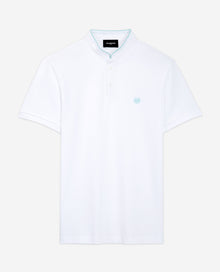 Embroidered Polo W/ Buttoned Officer Collar | Men | White x Grey