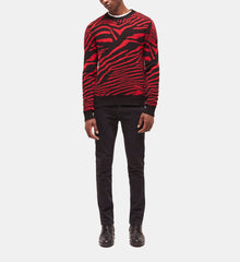 Wool Printed Sweater | Men | Black x Red