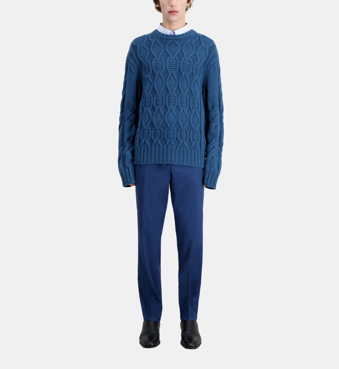 Cable Wool Sweater | Men | Blue Petrol