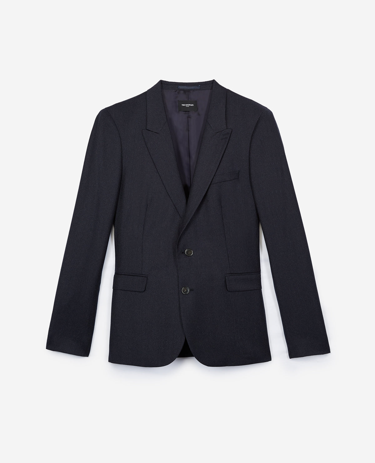 Wool Suit Jacket With White Stripes | Men | Dark Navy x Middle Grey