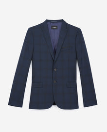 Wool Jacket With Check Motif | Men | Navy Blue