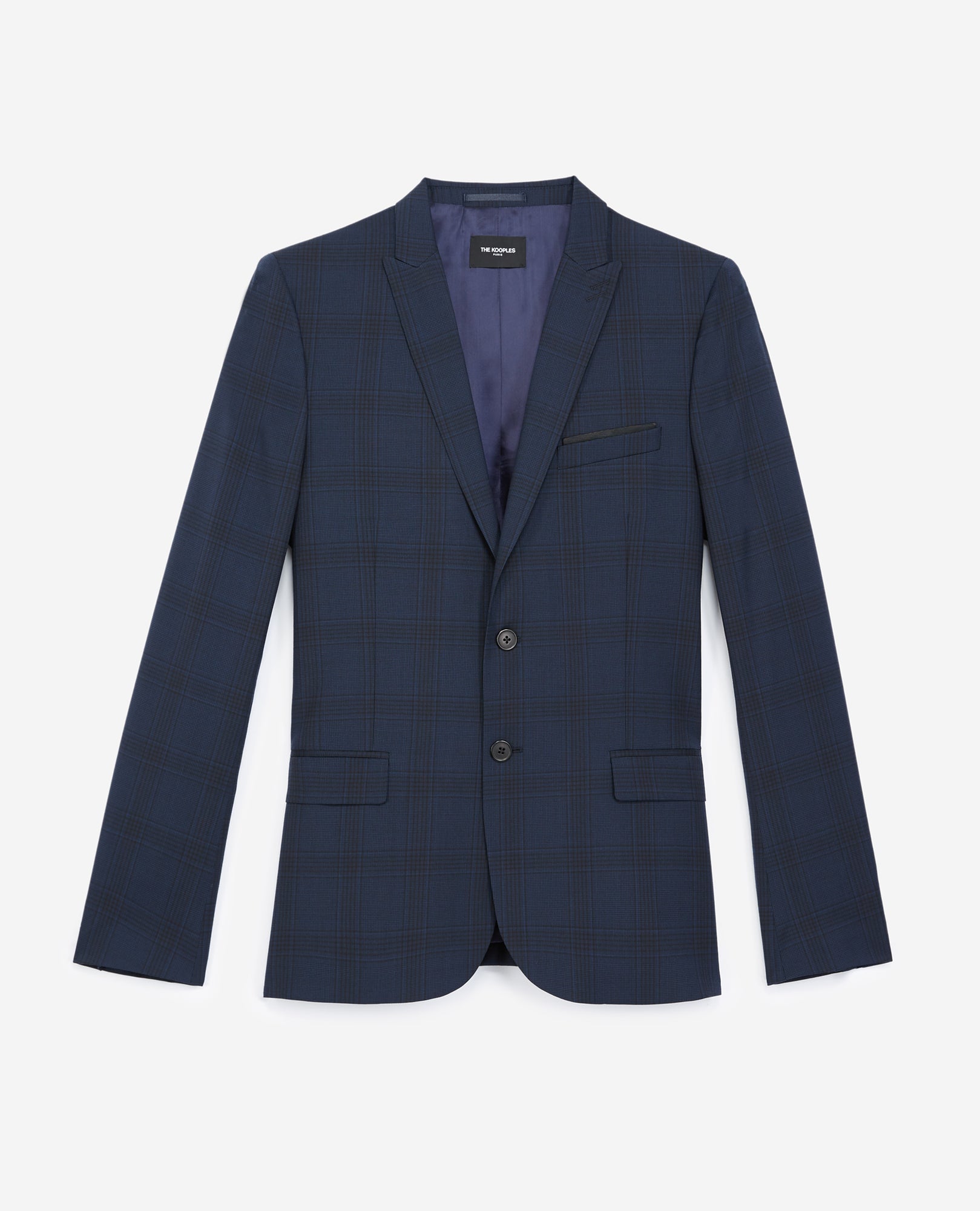 Wool Jacket With Check Motif | Men | Navy Blue