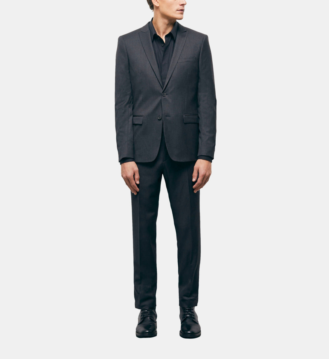 Striped Wool Suit Jacket | Men | Black Grey