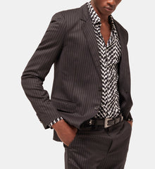 Striped Wool Suit Jacket | Men | Black Grey