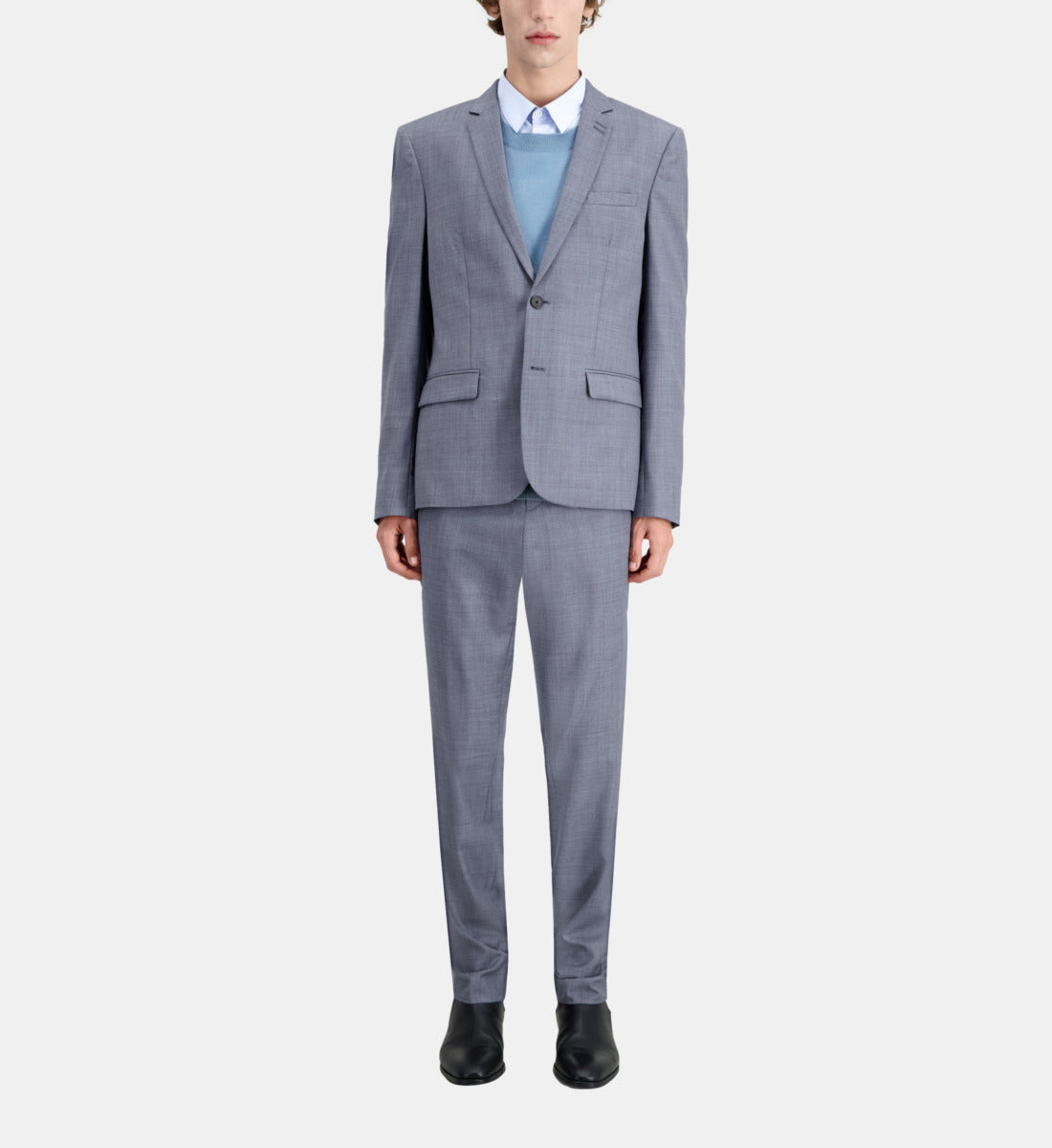 Grey Checkered Wool Suit Blazer | Men | Light Blue