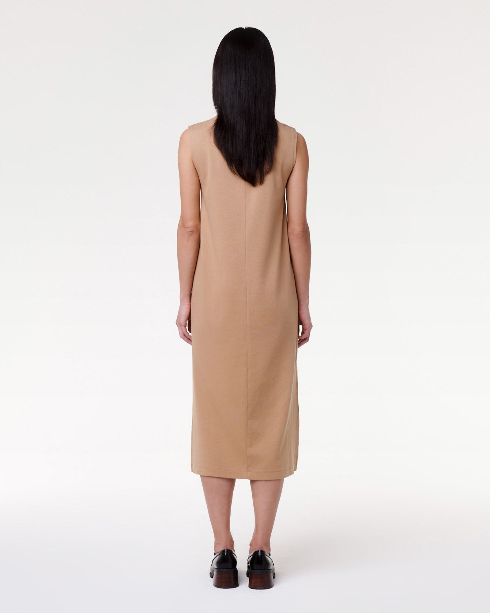 Another Tomorrow Luxe Seamed Dress in Hazelnut – Cotton Women's Dress