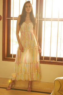 Hemant & Nandita | Ann Spaghetti Strap Long Dress | Multicolor