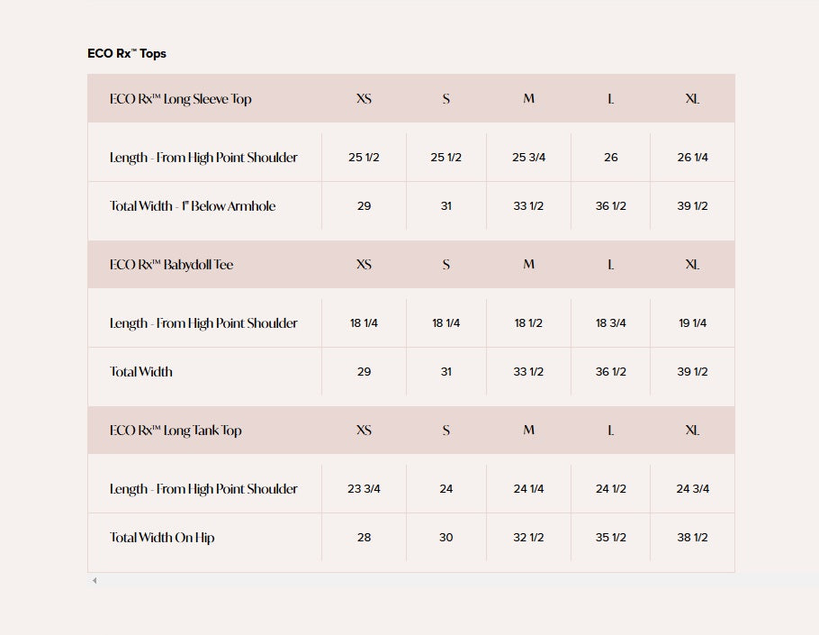 Product size guide