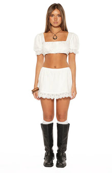 Hart Broderie Trim Mini Skirt | White