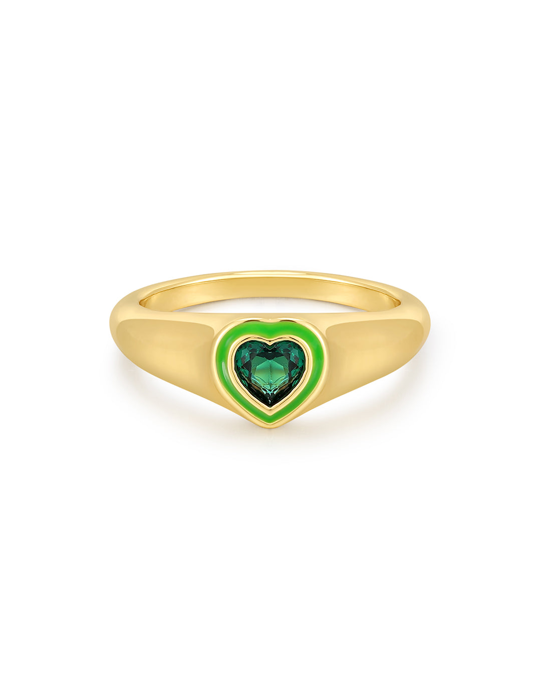 Heart Signet Ring - Green - Gold | Plated Silver