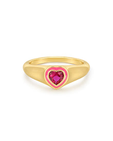 Heart Signet Ring - Hot Pink - Gold | Plated Silver