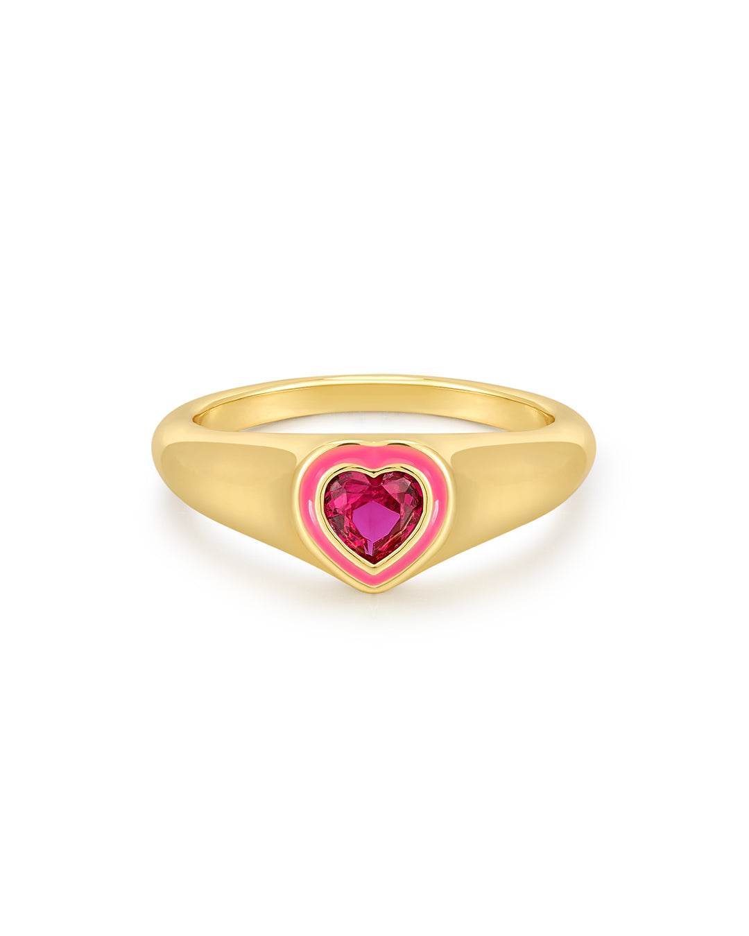 Heart Signet Ring - Hot Pink - Gold | Plated Silver