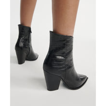 Heeled Croc-Effect Leather Ankle Boots | Women | Black