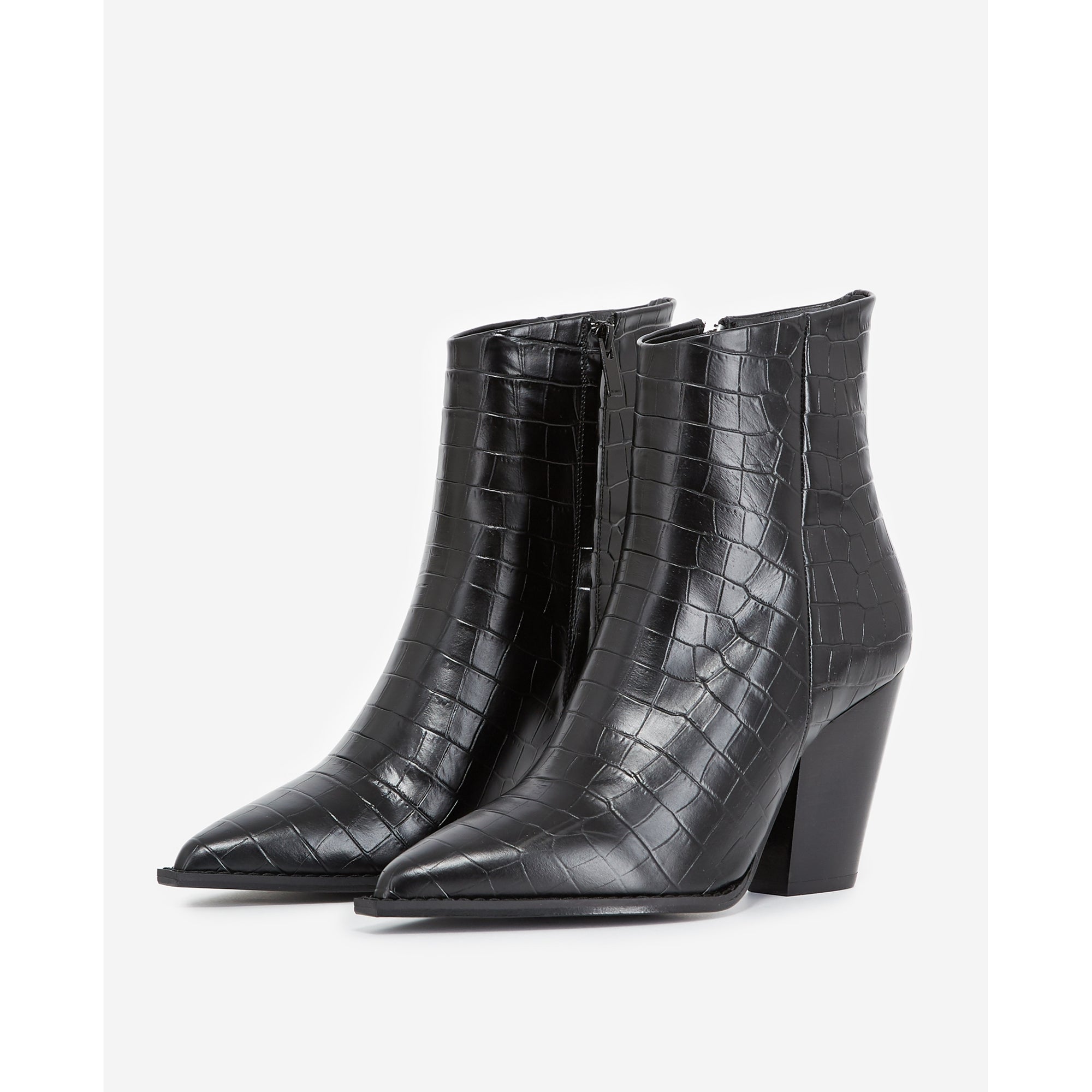 Heeled Croc-Effect Leather Ankle Boots | Women | Black