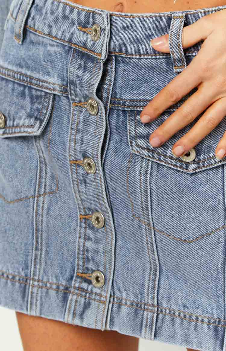 Helena Denim Cargo Mini Skirt | Mid Wash