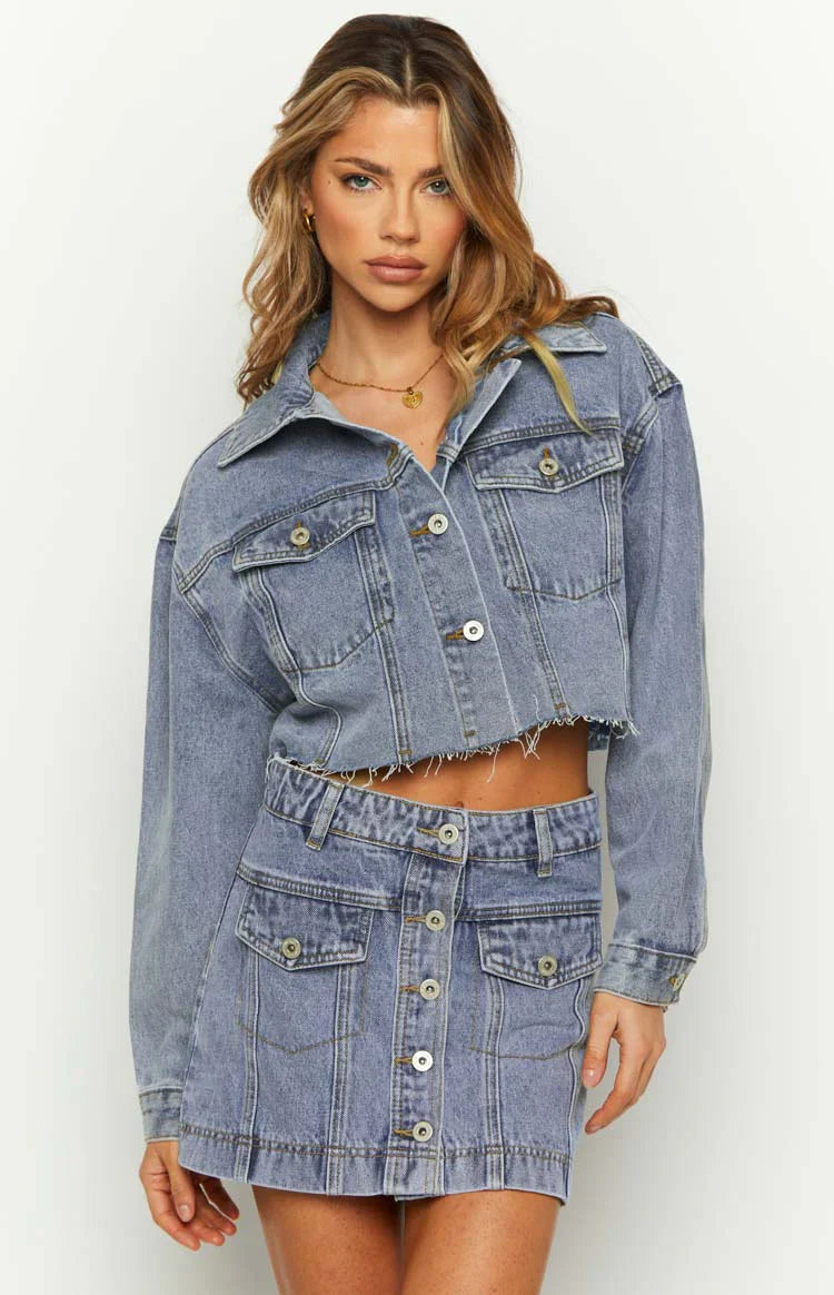 Helena Denim Cropped Jacket | Mid Wash