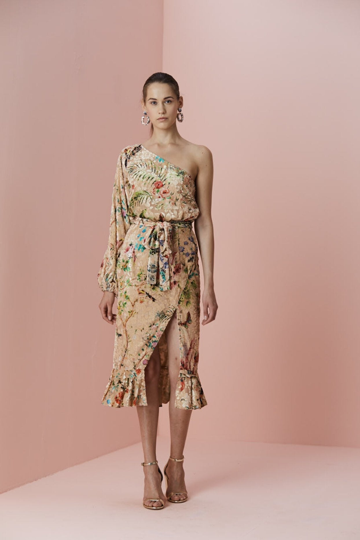Hemant & Nandita | Veena Floral Midi Dress | Nude