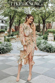 Hemant & Nandita | Veena Floral Midi Dress | Nude