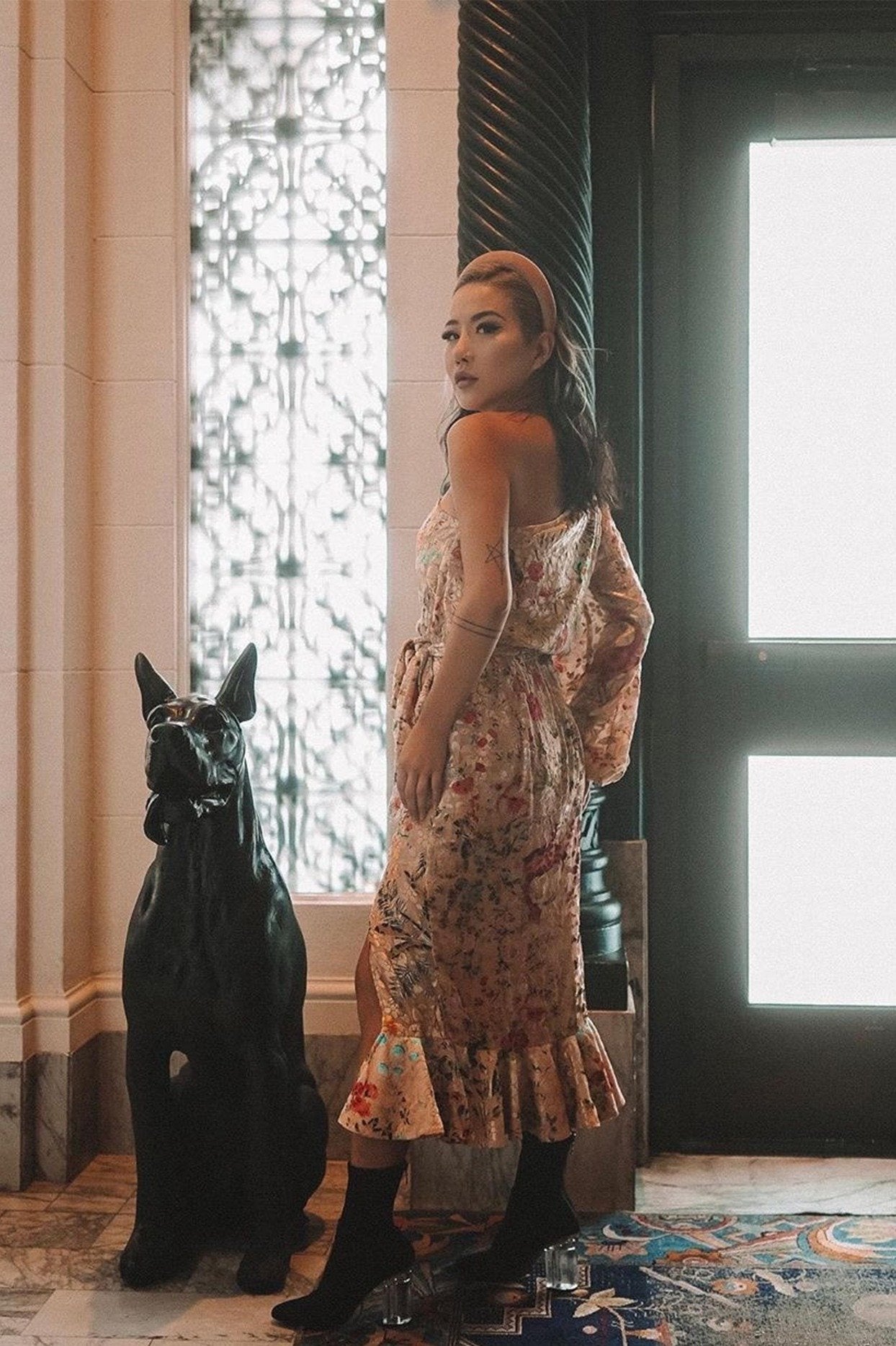 Hemant & Nandita | Veena Floral Midi Dress | Nude