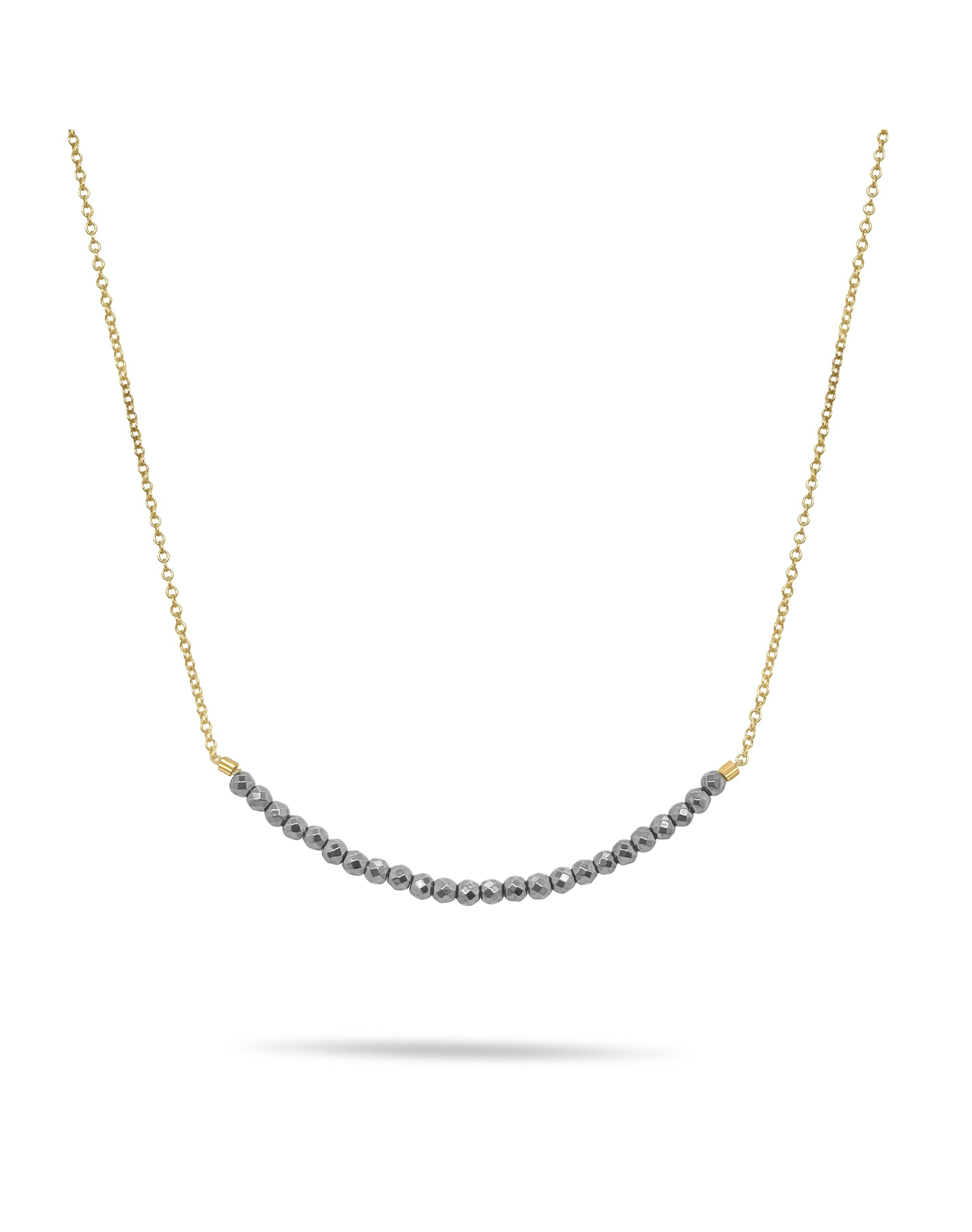 Hematite Beads Bar Necklace | 14kt Yellow Gold