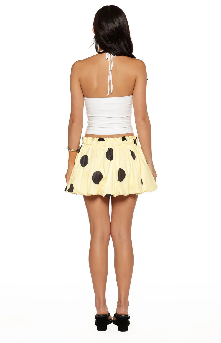 Henrietta Bubble Hem Mini Skirt | Yellow Polka Dot