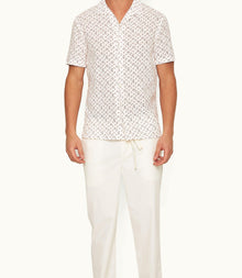 Hibbert Logo Print Classic Fit Capri Collar Shirt | White Sand