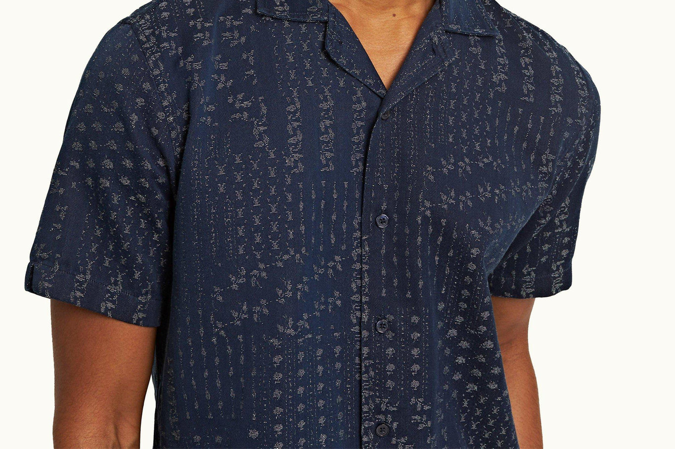 Hibbert Solo Pastiche Capri Collar Jacquard Denim Shirt | Indigo
