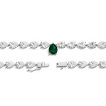 Lab Grown White Sapphire and Green Emerald Pear Tennis Necklace Vermeil White Gold 16in