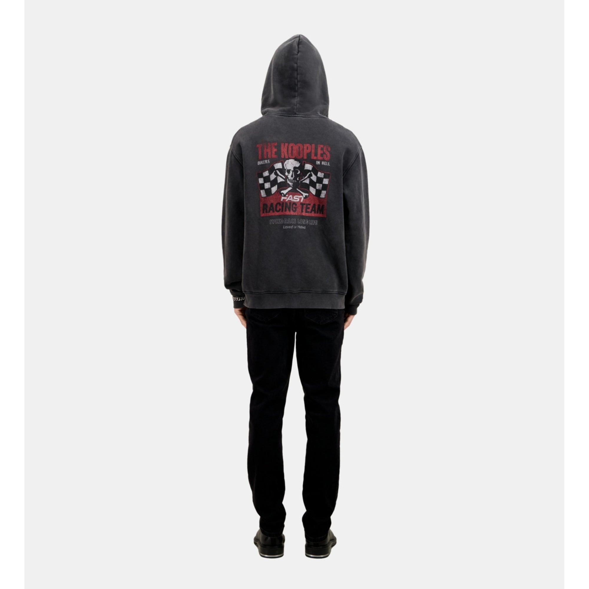 Hoodie With Racing Skull Serigraphy | Men | Black Washed