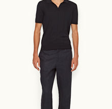 Horton Cotton Silk Tailored Fit Silk-Cotton Polo Shirt | Night Iris