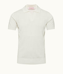Horton Cotton Silk Tailored Fit Silk-Cotton Polo Shirt | White Sand