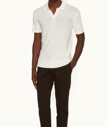Horton Pique Tailored Fit Silk-Cotton Polo Shirt | White Sand