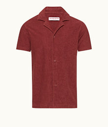 Howell Relaxed Fit Capri Collar Cotton Towelling Shirt | Copper Red