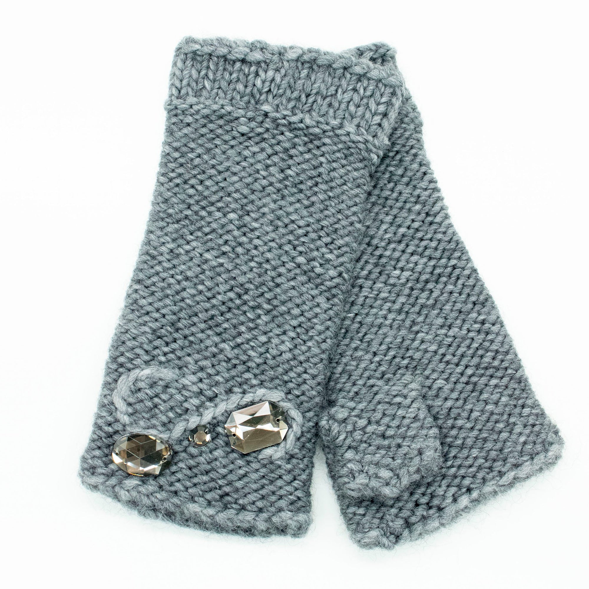 Chunky Fingerless Gloves With Stones | Grey