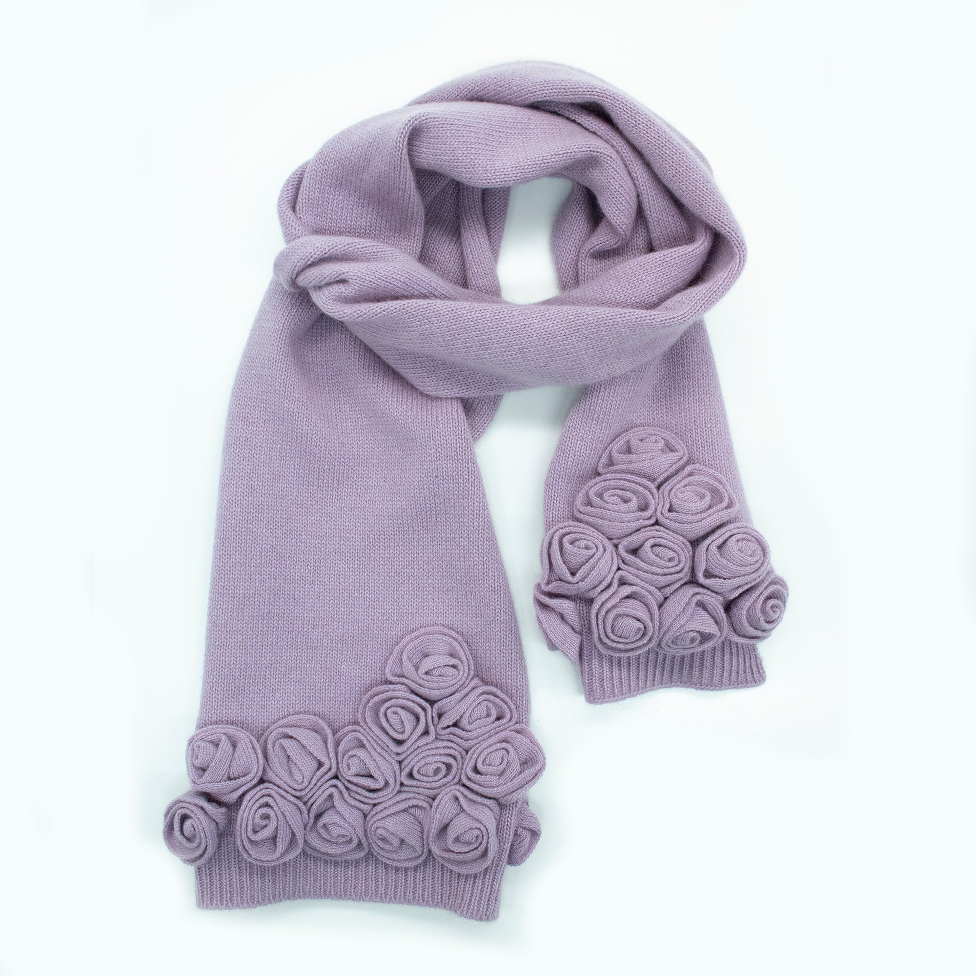 Womens | Cashmere Scarf with Flowers | Lilac