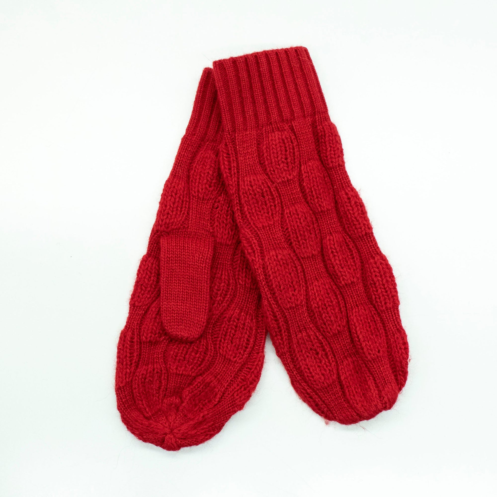 Mitten Gloves In Bubbles Stitch | Cherry Red